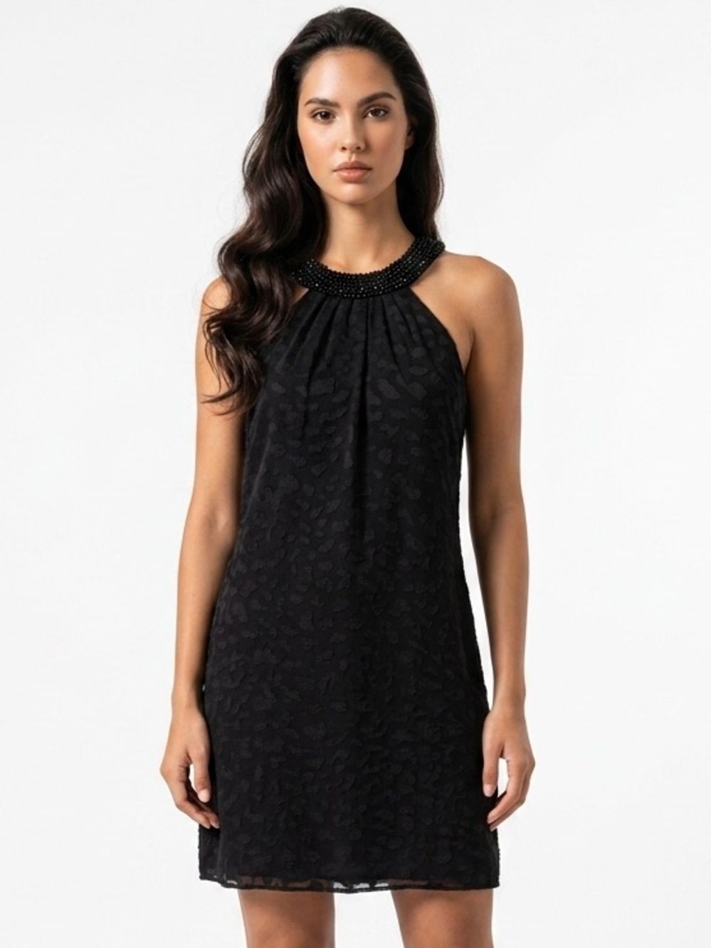 ECI | NEW Animal Print Embossed Dress Embellished Neck Women’s Size 10